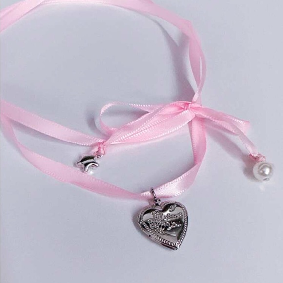 balletcore heart locket pink ribbon choker - Picture 4 of 5